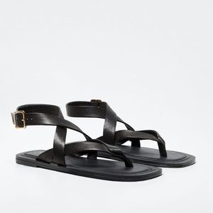 Mango black leather straps sandals - size 8.5 (39) NEW